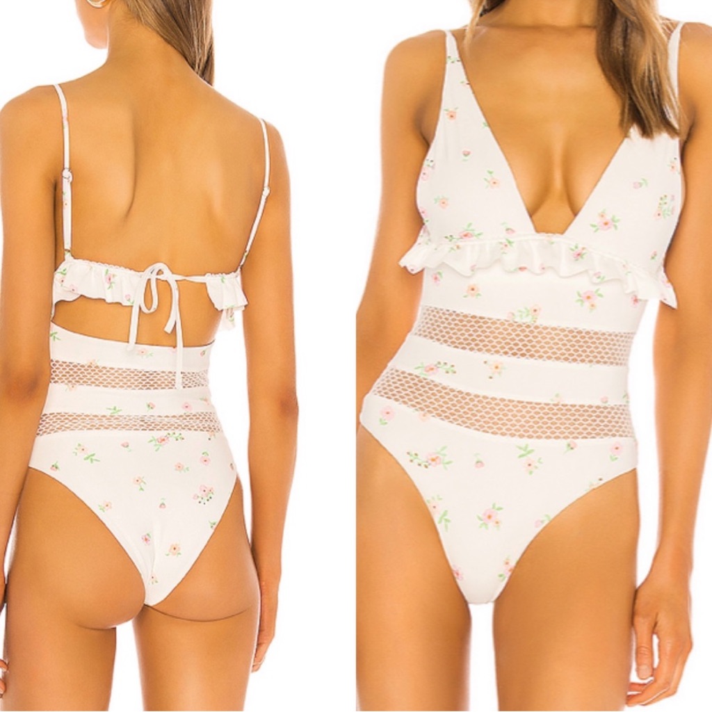 Tularosa Dreamer Mesh Panels Ruffle One Piece In Tea Party Floral New